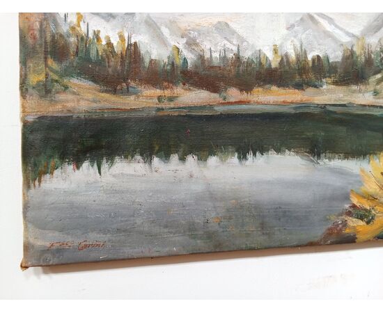 Quadro olio su tela Lago Palù - Valtellina - Dipinto - autore Carini - 1950 ca