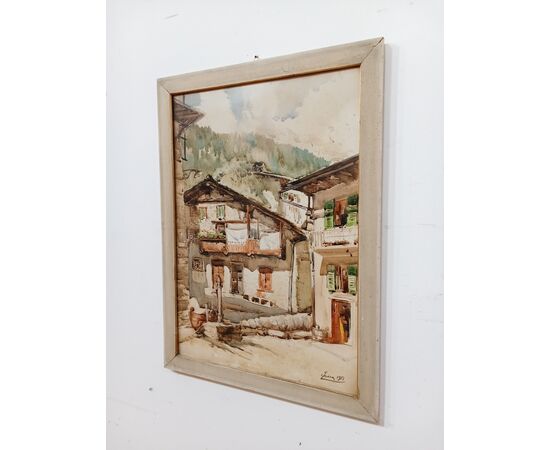 Quadro acquarello su carta " Baite Valtellinesi" - Alta Valtellina - datato 1951