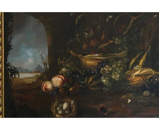 Italian Old Still Life Oil Painting on Canvas in Flemish Style     