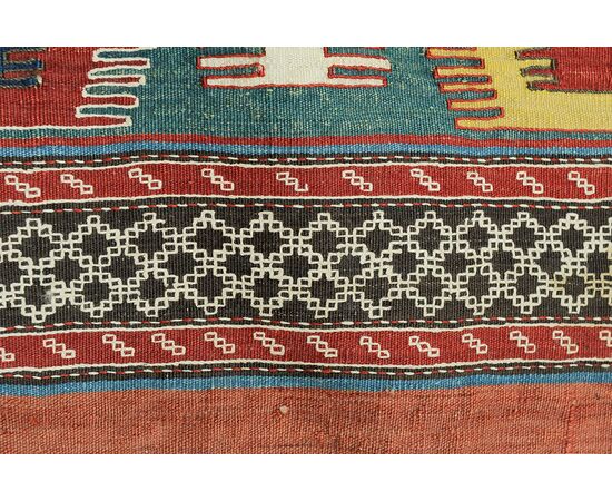 Old Rare Caucasus Polychrome Kilim Kazak     