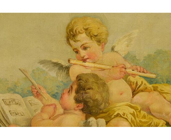 Set of Three Paintings &quot;Putti, Musical and Scientist Instruments&quot; for Aubusson     