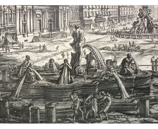 &quot;View of Piazza Navona&quot; - 19th century - Piranesi burin engraving     