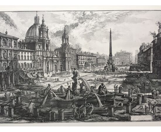 "Veduta di Piazza Navona" - copia XIX sec. - incisione a bulino Piranesi   