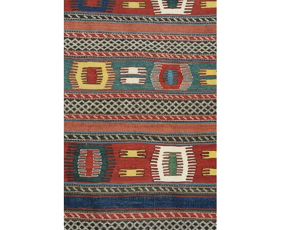 Old Rare Caucasus Polychrome Kilim Kazak     