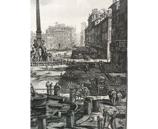 &quot;View of Piazza Navona&quot; - 19th century - Piranesi burin engraving     