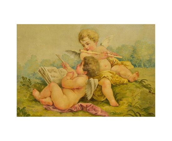 Set of Three Paintings &quot;Putti, Musical and Scientist Instruments&quot; for Aubusson     