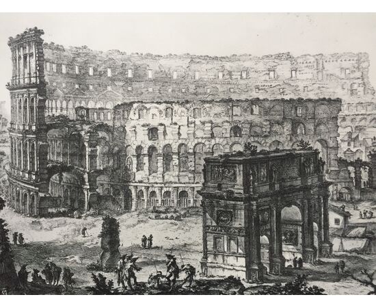 "Veduta dell'Arco di Costantino e dell'Anfitreato Flavio" -  XIX sec. - incisione a bulino Piranesi 