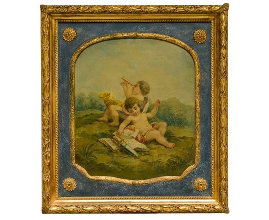 Set of Three Paintings &quot;Putti, Musical and Scientist Instruments&quot; for Aubusson     