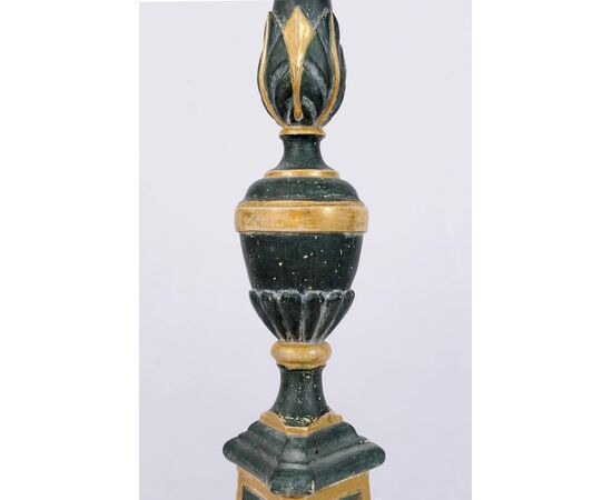 Series of four ancient Italian wooden candlesticks     