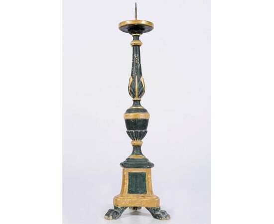 Series of four ancient Italian wooden candlesticks     