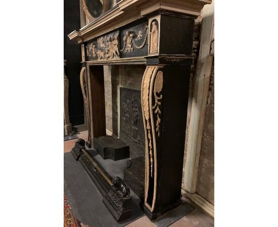 chl139 neoclassical lacquered wood fireplace, mis. larg. 168 x 38 cm, h cm141