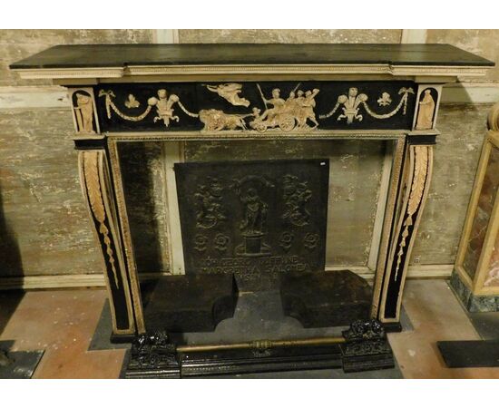 chl139 neoclassical lacquered wood fireplace, mis. larg. 168 x 38 cm, h cm141