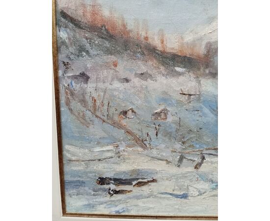 Quadro - Dipinto paesaggio montano innevato- autore Francesco Carini - 1950 ca