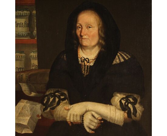 Italian painting portrait The widow of the pharmacist from Trento from the 17th century