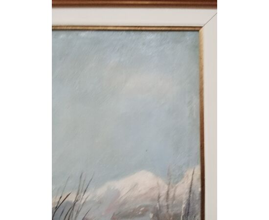 Quadro - Dipinto paesaggio montano innevato- autore Francesco Carini - 1950 ca