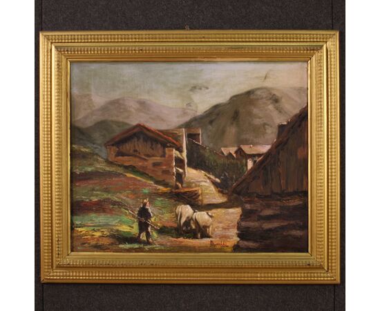 Signed painting landscape with shepherd from the 20th century