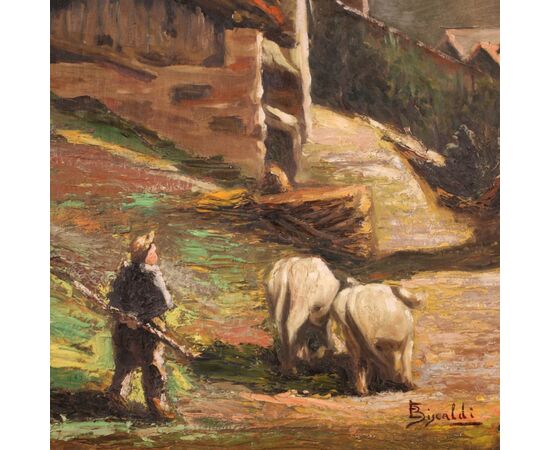 Signed painting landscape with shepherd from the 20th century