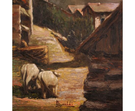 Signed painting landscape with shepherd from the 20th century