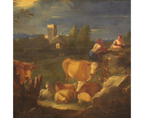 Italian bucolic landscape painting from the 18th century