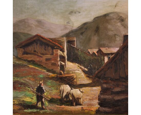 Signed painting landscape with shepherd from the 20th century