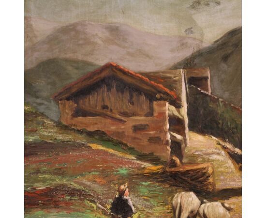 Signed painting landscape with shepherd from the 20th century