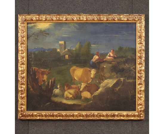 Italian bucolic landscape painting from the 18th century