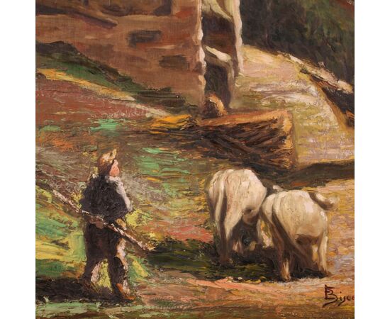 Signed painting landscape with shepherd from the 20th century