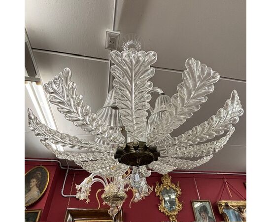 Antico splendido Lampadario Ercole Barovier . anni 30 art decò  .Vetro Murano. 