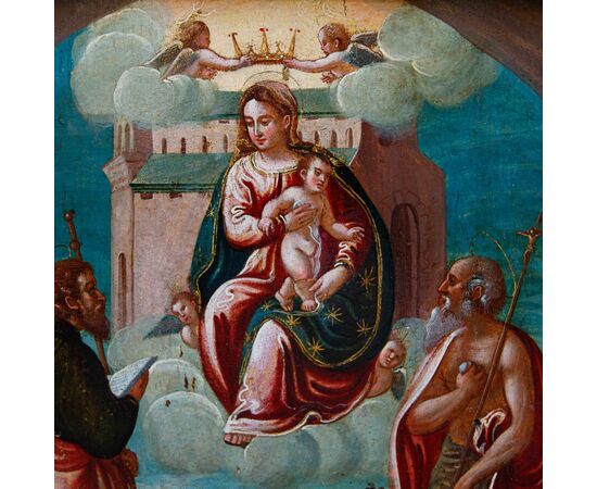 Scuola veneto-cretese di XVI secolo, Madonna di Loreto tra santi 