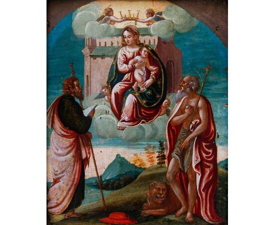 Scuola veneto-cretese di XVI secolo, Madonna di Loreto tra santi 