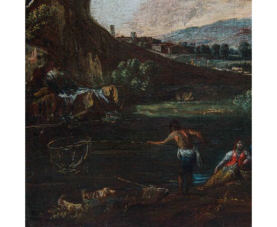 Antonio Diziani, Paesaggio con figure e pescatore 