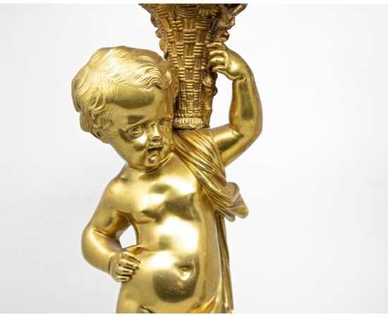 XIX secolo, coppia di putti reggicero