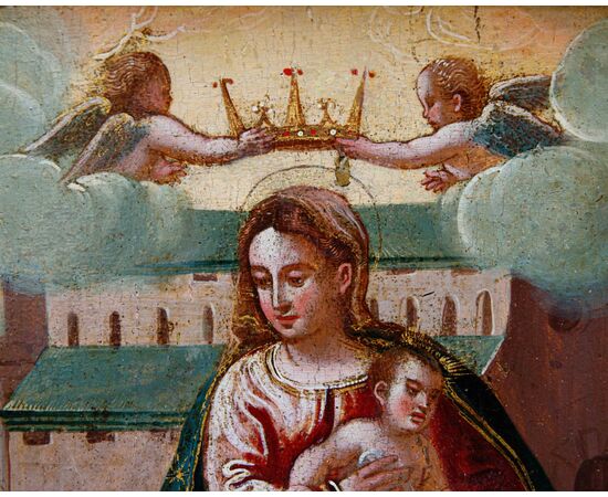 Scuola veneto-cretese di XVI secolo, Madonna di Loreto tra santi 