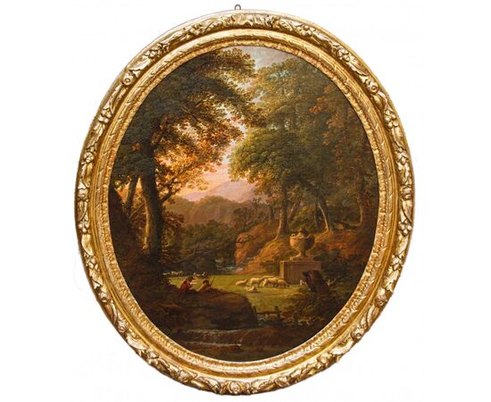 Seguace di Claude Lorrain, Paesaggio con figure