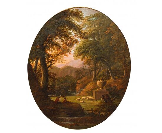 Seguace di Claude Lorrain, Paesaggio con figure