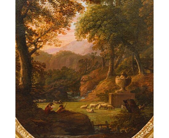 Seguace di Claude Lorrain, Paesaggio con figure