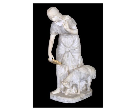 Antica scultura francese in marmo e alabastro del 1800 raffigurante un soggetto femminile "Dama"