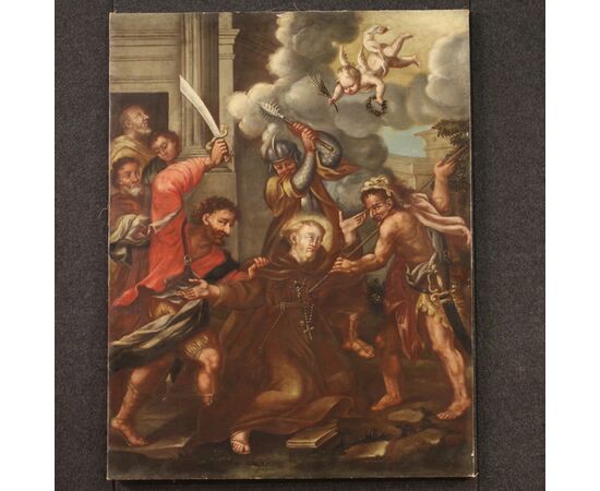 Religious painting from 18th century, the martyrdom of Saint Fidelis