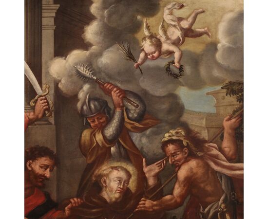 Religious painting from 18th century, the martyrdom of Saint Fidelis