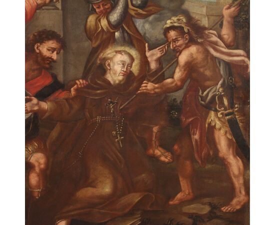 Religious painting from 18th century, the martyrdom of Saint Fidelis