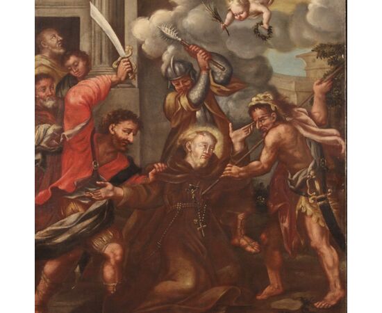 Religious painting from 18th century, the martyrdom of Saint Fidelis