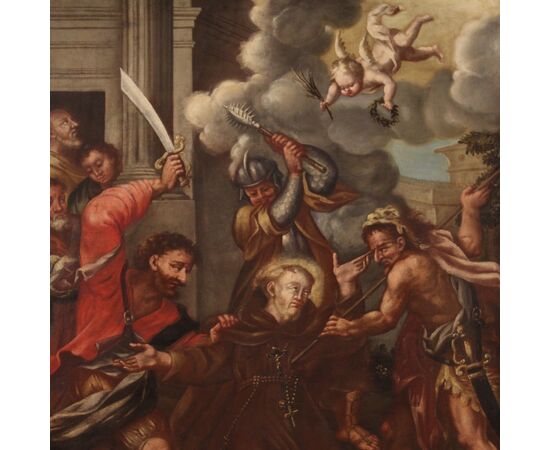 Religious painting from 18th century, the martyrdom of Saint Fidelis