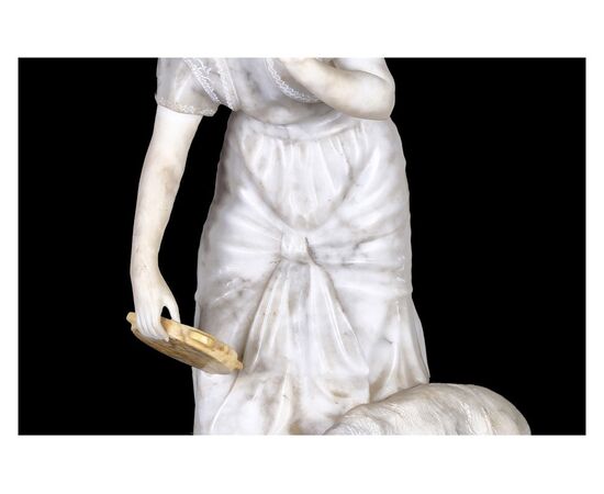 Antica scultura francese in marmo e alabastro del 1800 raffigurante un soggetto femminile "Dama"