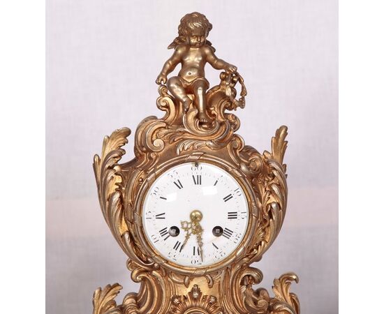 Antico tris orologio e candelieri francese del 1800 stile Luigi XV 