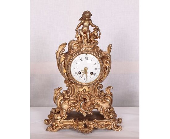 Antico tris orologio e candelieri francese del 1800 stile Luigi XV 