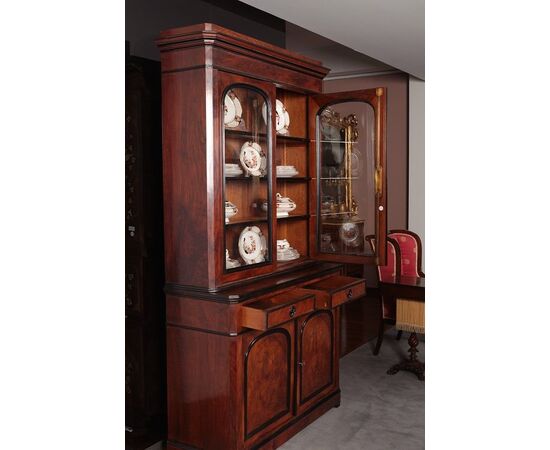 Antica grande credenza francese del 1800 stile Luigi Filippo in radica di noce