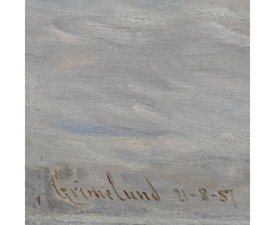 DIPINTI ANTICHI DI MARINE, PAESAGGIO MARINA, SVEZIA, OLIO SU TELA, XIX SECOLO. (QM611)   