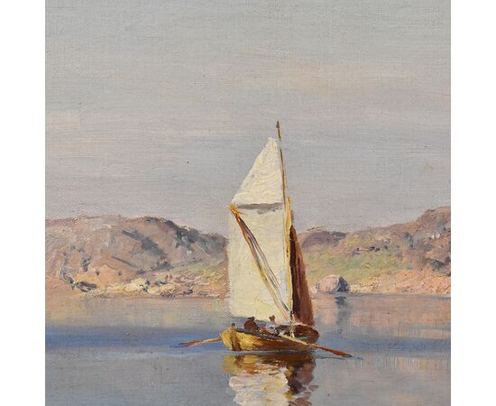 DIPINTI ANTICHI DI MARINE, PAESAGGIO MARINA, SVEZIA, OLIO SU TELA, XIX SECOLO. (QM611)   