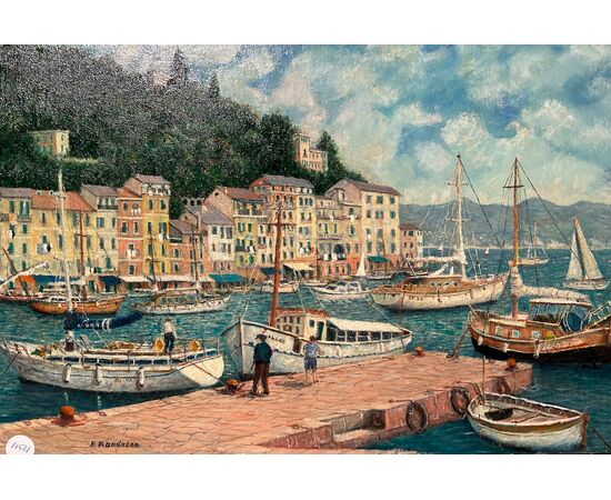 Olio su tela italiano del XX secolo firmato Franco Randazzo (XX) - Baia di Portofino