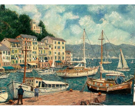 Olio su tela italiano del XX secolo firmato Franco Randazzo (XX) - Baia di Portofino